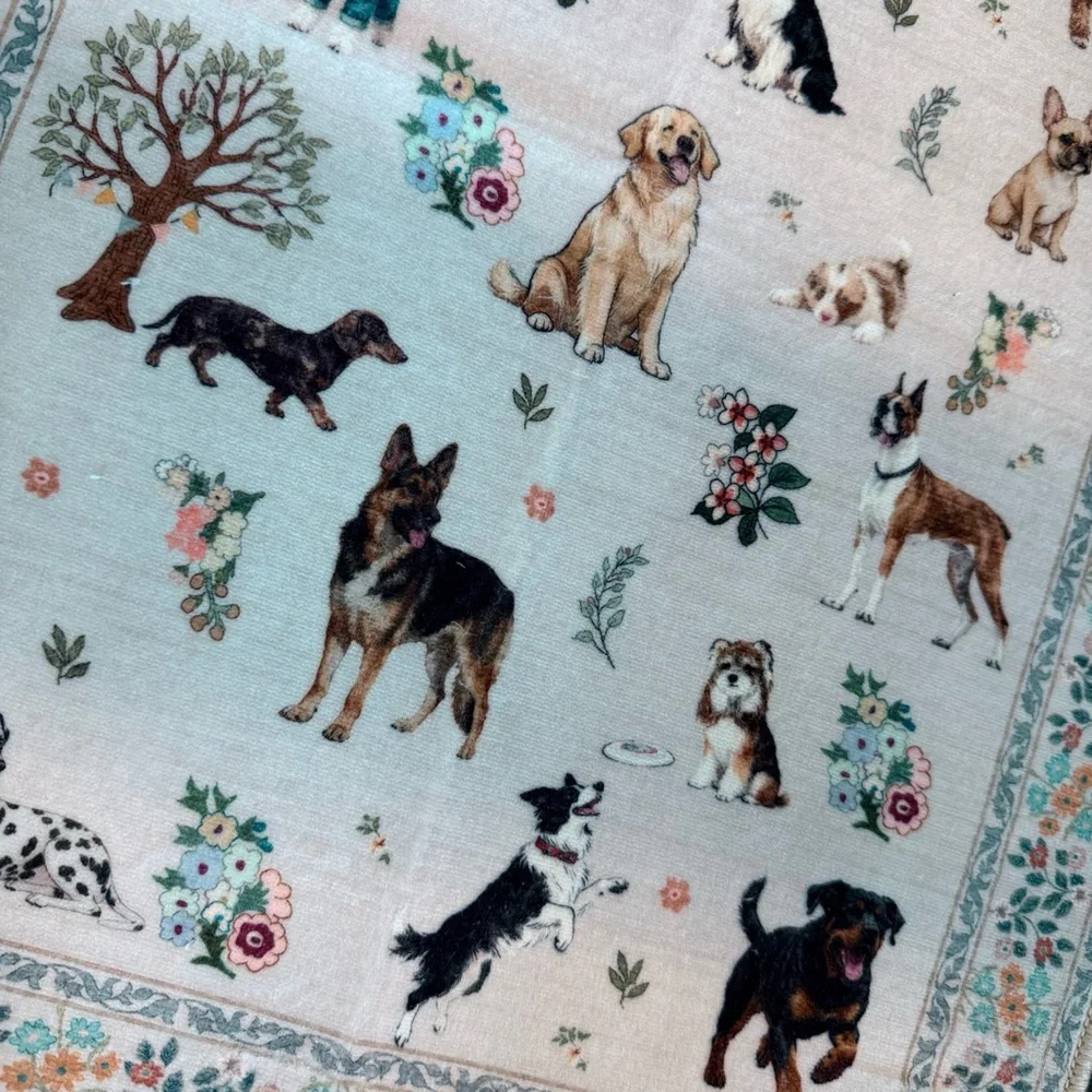 Decorative Dog Print Rug - Cream with Multicolor Accents NEW